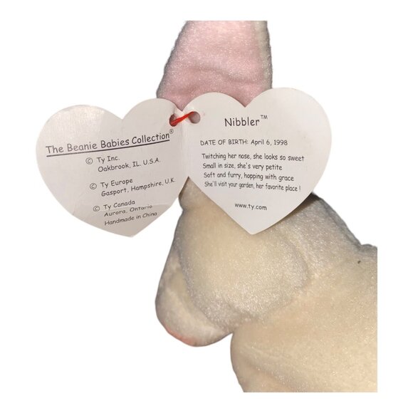 Ty Beanie Babies Nibbler Rabbit Bunny 1999 Plush Stuffed Animal Hang 5th Gen Tus - Picture 9 of 12